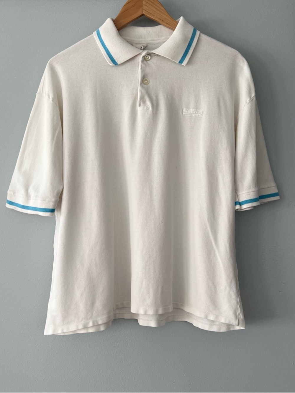 Men's White Polo with Light Blue Trim - Classic Casual